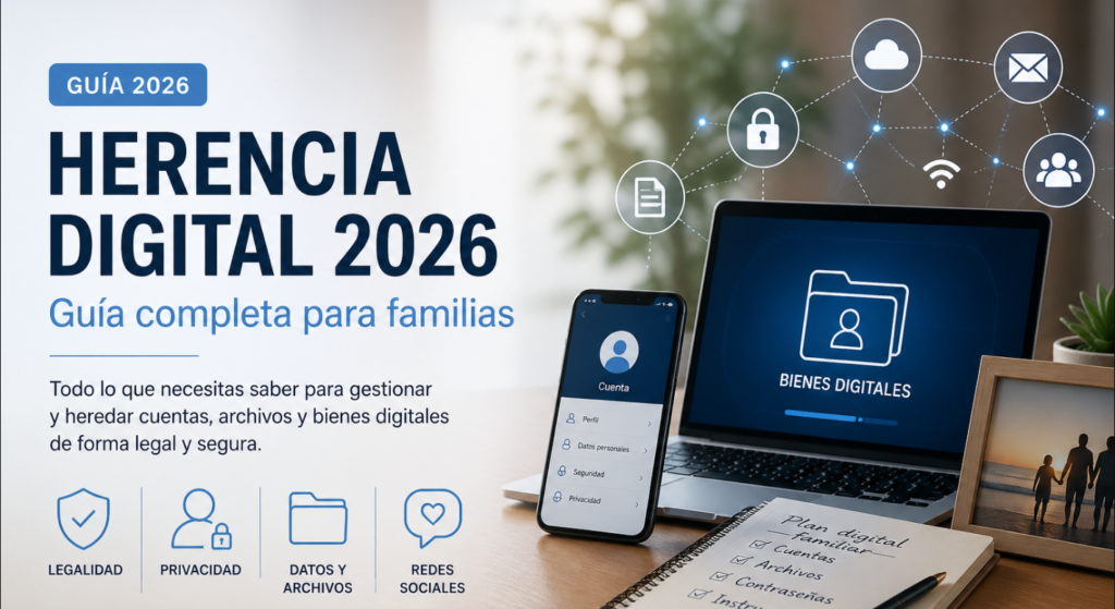 Guía de herencia digital 2026 para familias con gestión de cuentas, archivos y bienes digitales de forma legal y segura